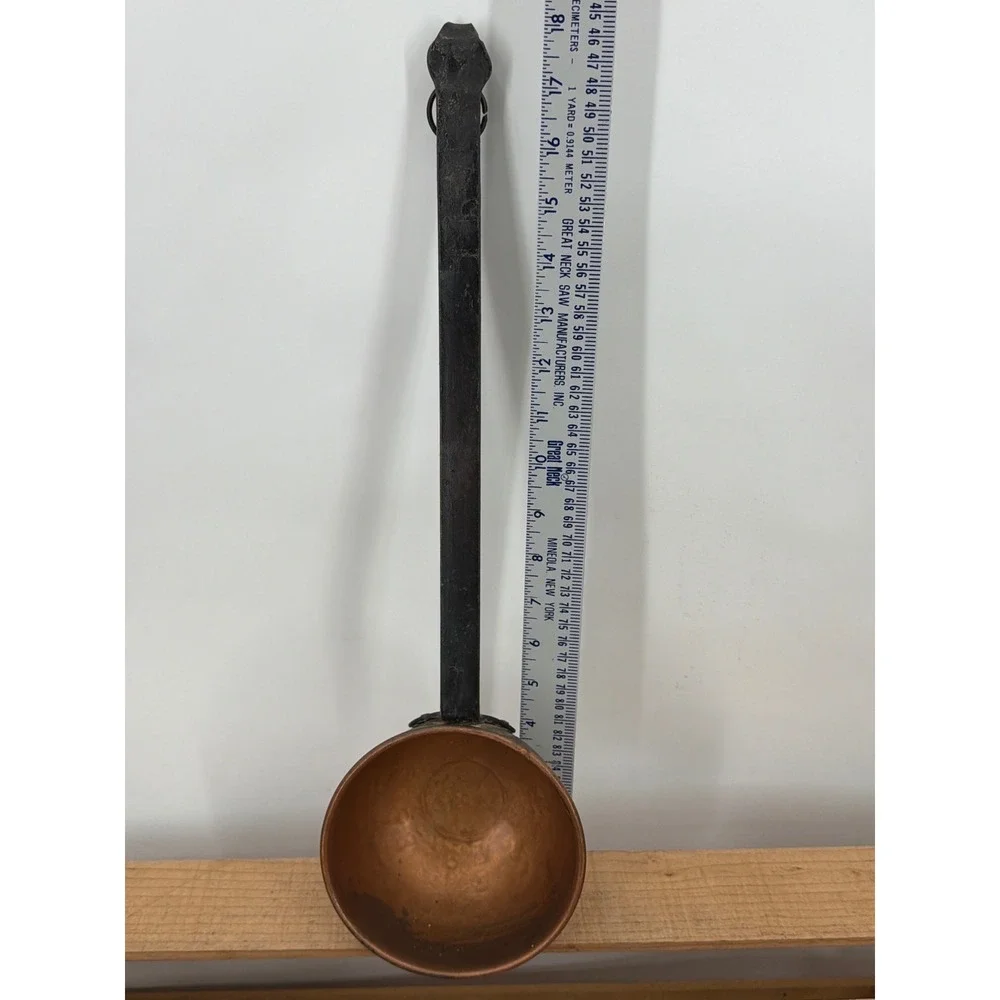 Antique Hand Hammered Copper Ladle Wrought Iron Handle Primitive Farmhouse Decor